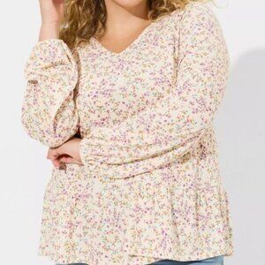 Torrid Floral Textured V-Neck Tiered Blouse Top 3 3X 22/24